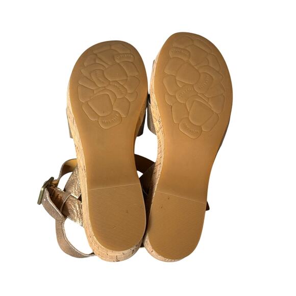 Kork-Ease Myrna 2.0 Wedge Sandals Women 10M Gold Leather Cork Platform Comfort - Picture 7 of 9